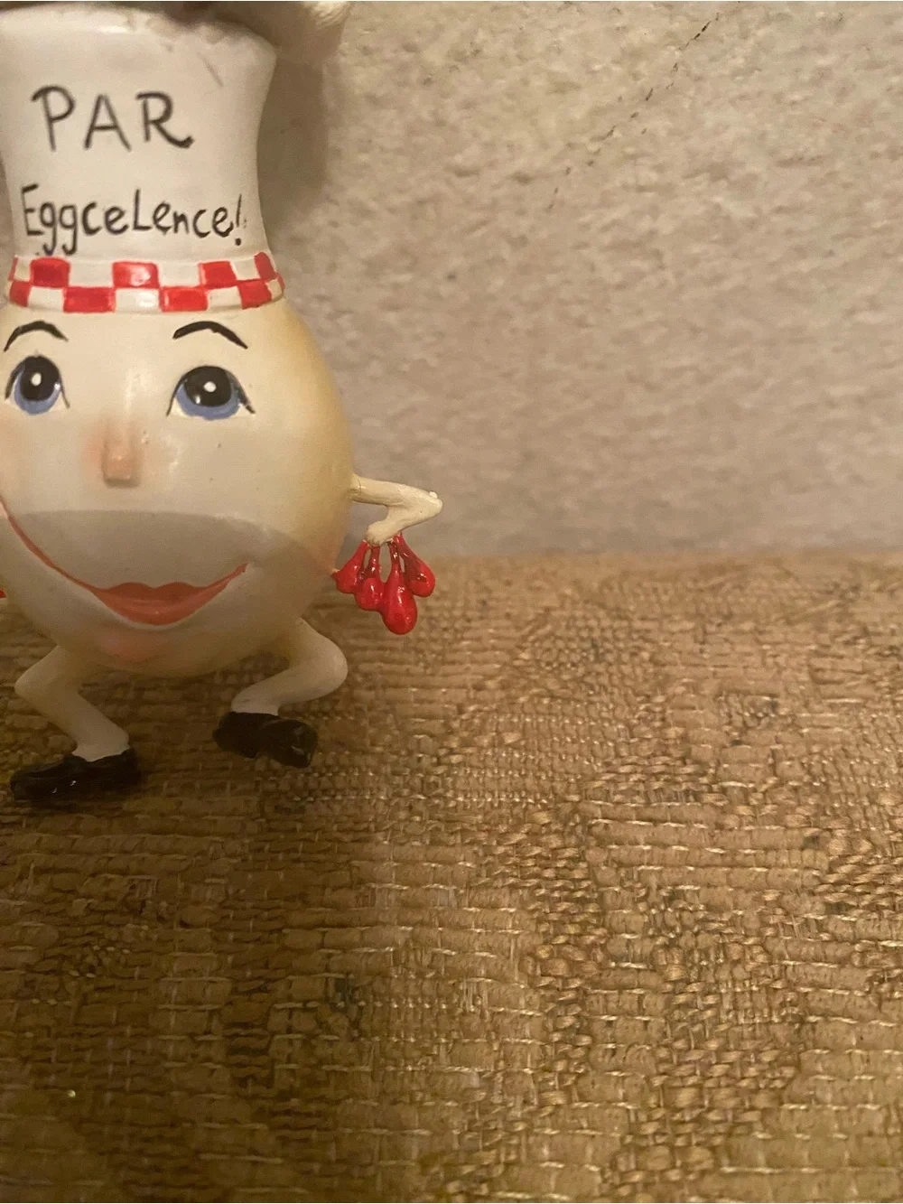 Vintage Chef Egg Ornament - White and Red Holiday Kitchen Character
